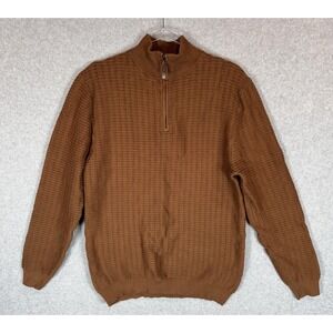 Coofandy Sweater Mens Large Brown Half Zip Pullover Textured‎ Knit Casual
